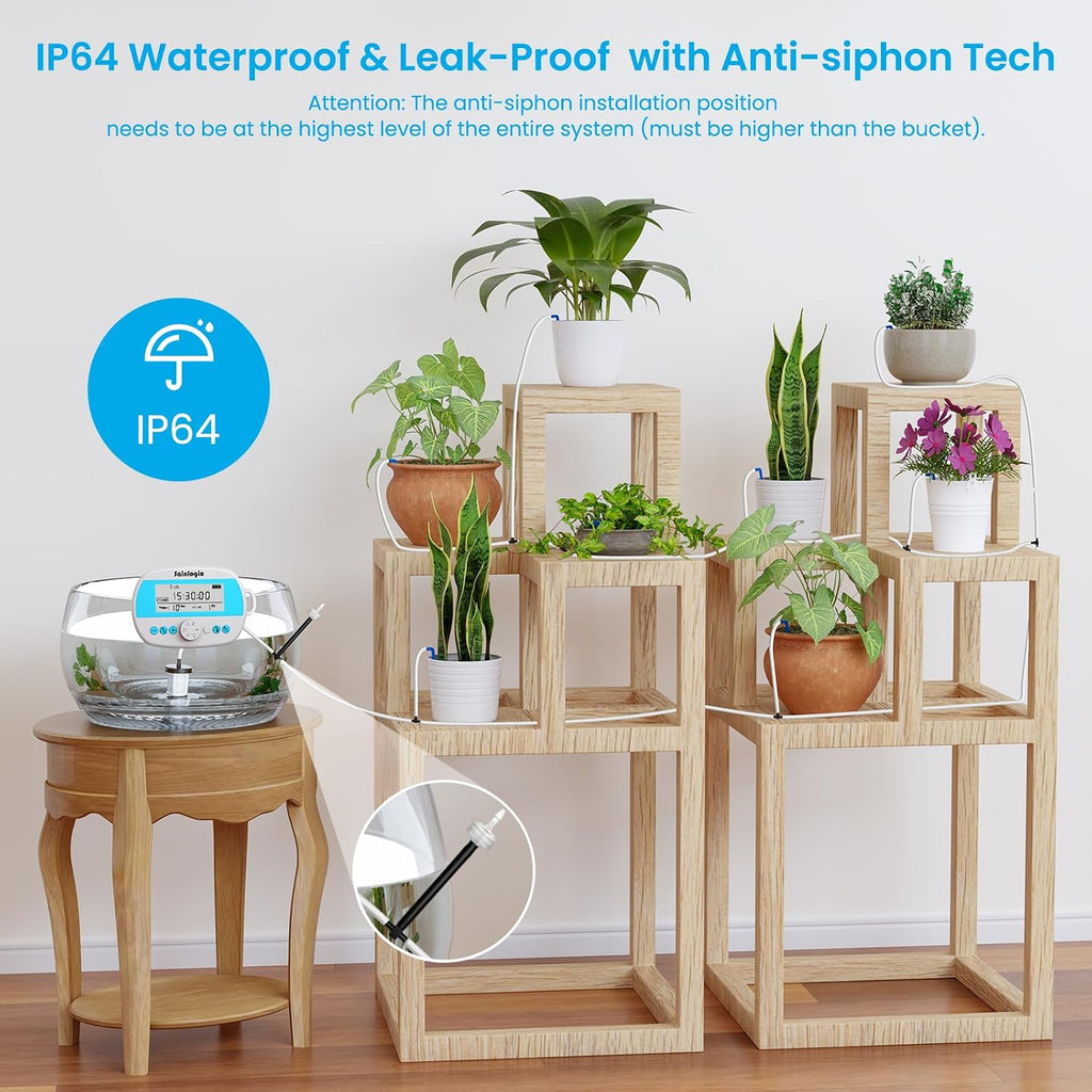 Sainlogic Automatic Plant Waterer for 15 Potted Plants, Self-Watering System with Humidity Monitor Display, Deep Root
