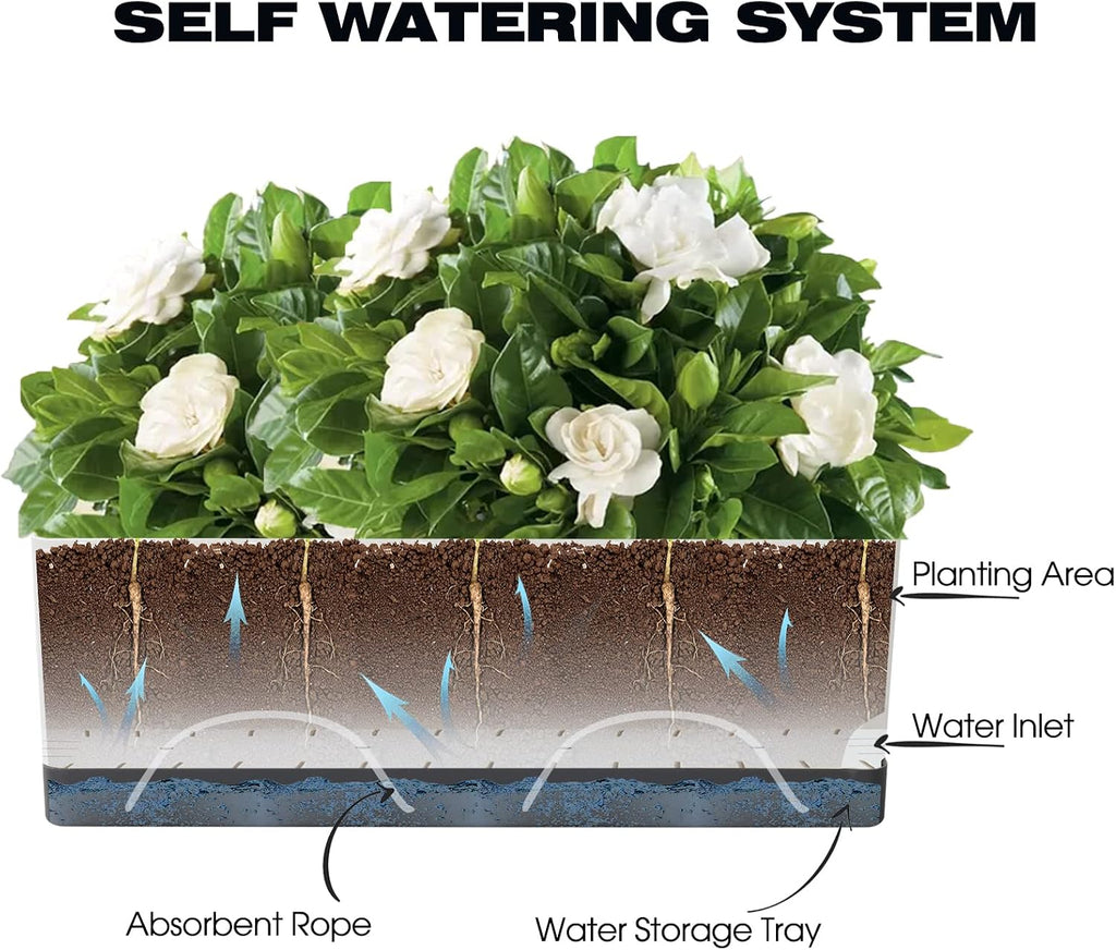 Self Watering Planters Pots for Indoor Plants, 7 Pack 4+8+17 Inch Plastic Window Boxes Planters Herb Planter, Rectangle