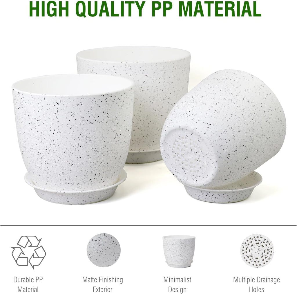 WSMKSZ Large Flower Pots 12/10/9 inch, Set of 3 Modern Decorative Plastic Planters with Drainage Holes and Saucers for