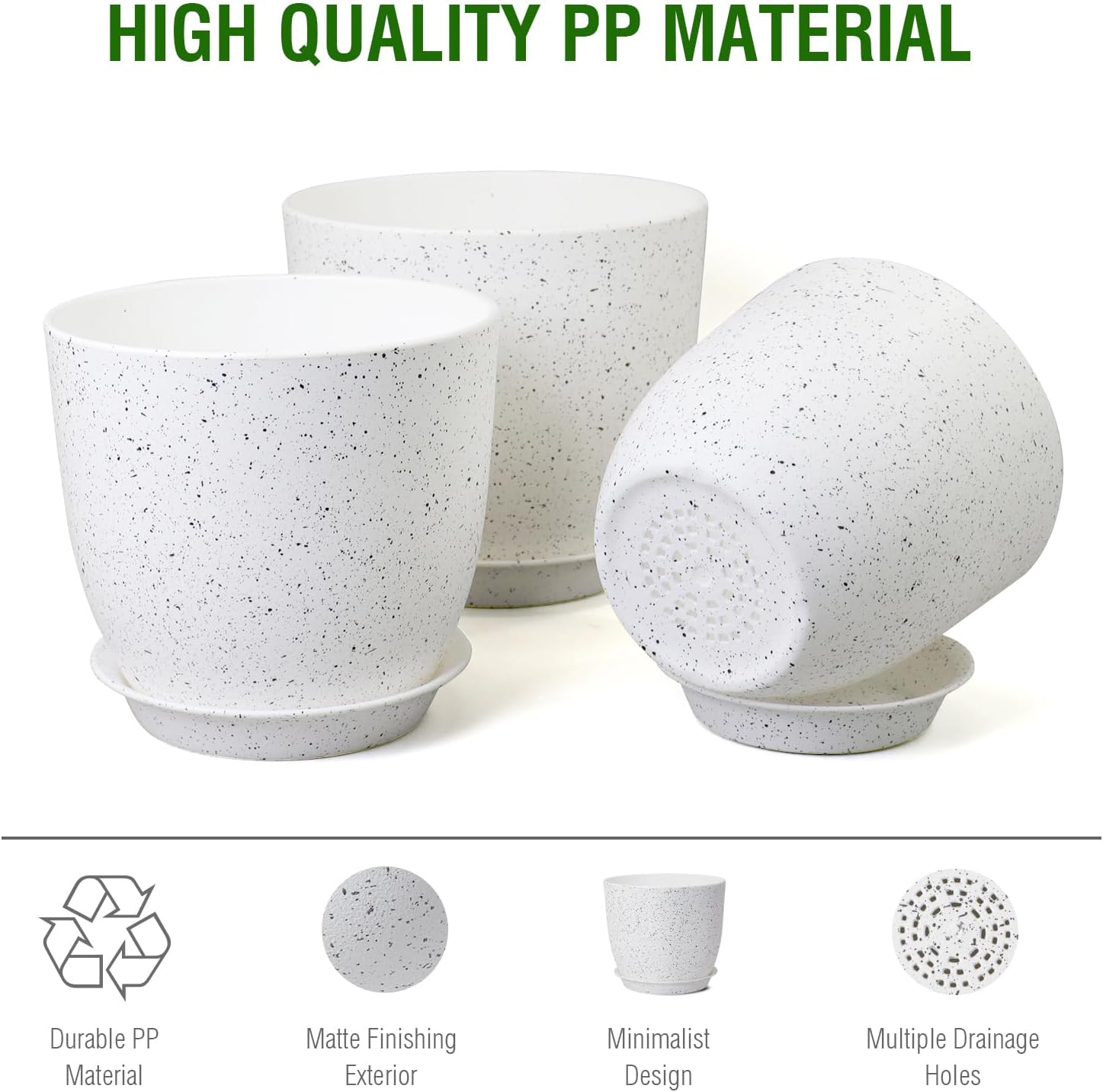 WSMKSZ Large Flower Pots 12/10/9 inch, Set of 3 Modern Decorative Plastic Planters with Drainage Holes and Saucers for