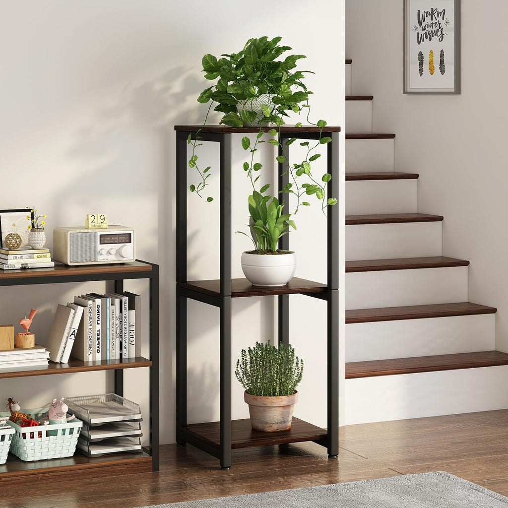 3 Tier Plant Stand Indoor Corner Tall Square Shape Plant Shelf | Modern Metal MDF board Flower Storage,Suitable tight