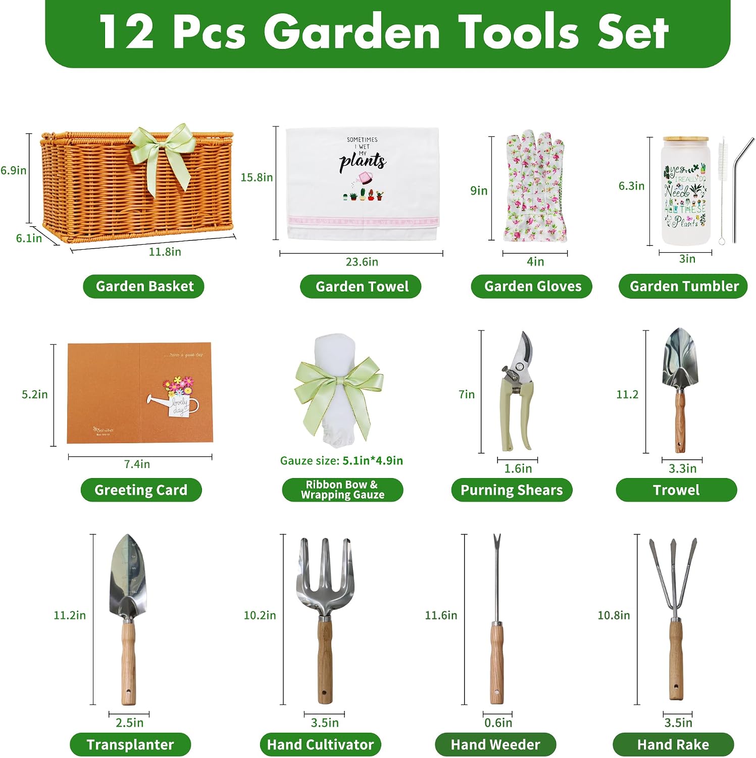 Gardening Gifts for Women 12 Pcs Garden Tools Set with Basket Heavy Duty Gardening Hand Tool with Wood Handle Gardener