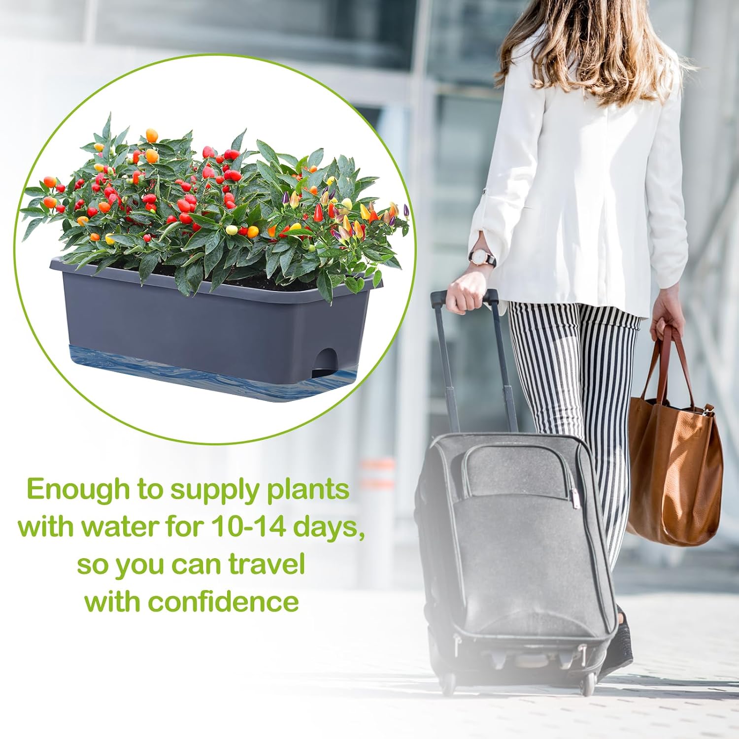 Window Box Planter 8 Pcs, 17 Inches Rectangle Flower Pots with Drainage Holes and Trays, Vegetable Planters for