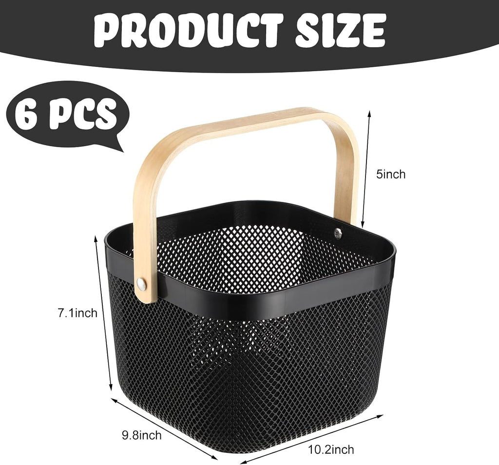 Roshtia 6 Pcs Plastic Mesh Storage Basket with Handle 9.8 x 10.2 x 7.1 Inch Garden Harvest Storage Basket Multi