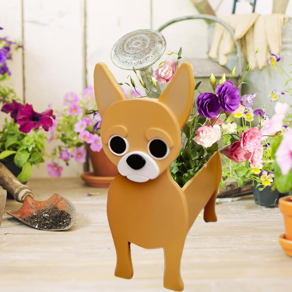 Yellow Chihuahua Dog Planter Pots, Animal Shaped Flower Pot | Large Cute Plant Gift for Women and Pet Lovers, Indoor
