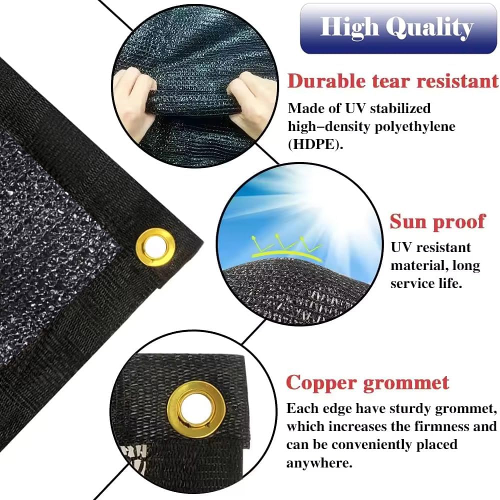 90% Shade Cloth for Garden 8x20 FT, Black Sun Shade Mesh Fabric | UV Block Sunshade Screen for Greenhouse, Balcony