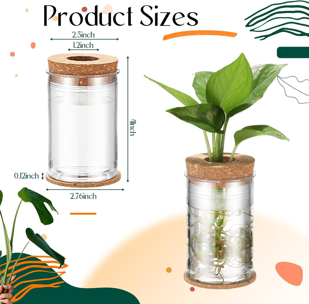 24 Packs Plastic Desktop Plant Terrariums Propagation Planter Tabletop Planting Vase with Lid and Cork Plant Coasters