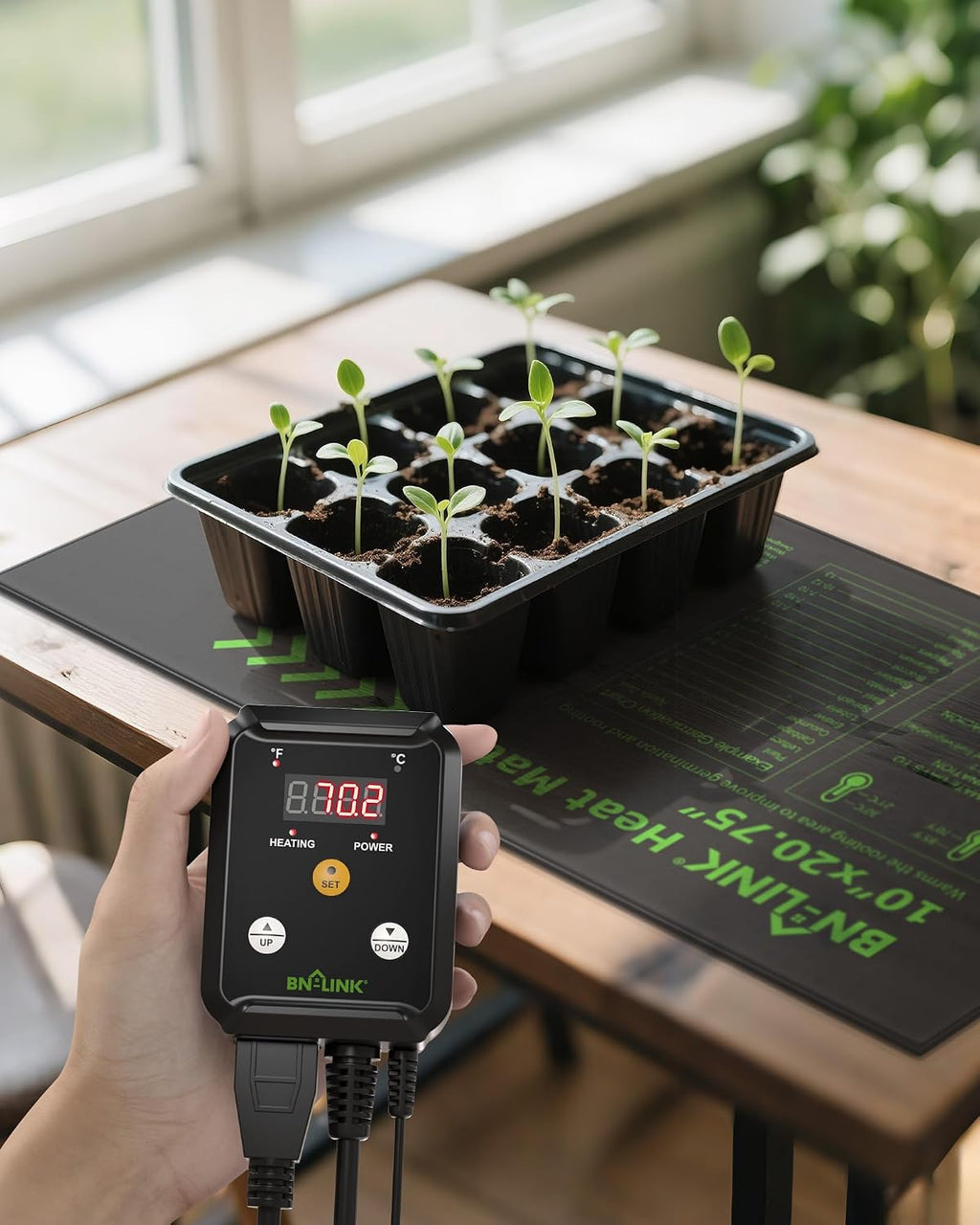 BN-LINK 10" x 20.75" Seedling Heat Mat with Thermostat Controller Combo Set | Plant Heating Pad for Seed Starting with