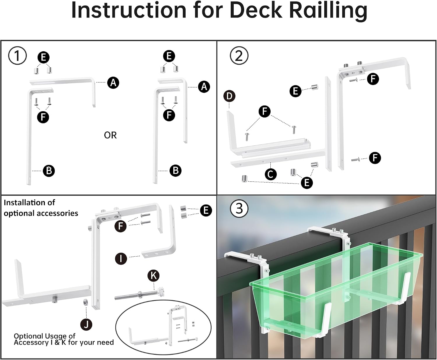 Y&M 6 Pcs Deck Railing Adjustable Planter Box Brackets (6 to 12.5 in), Universal Heavy Duty Iron Flower Box Brackets