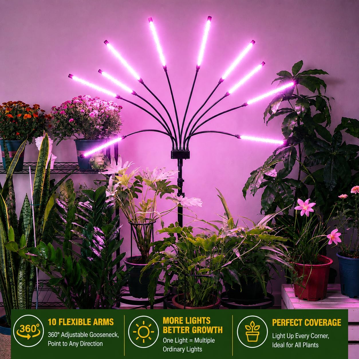 Grow Lights for Indoor Plants [ 10 in1 ] 500 LEDs, Full Spectrum Grow Light for Indoor Growing with Tripod Stand, Auto