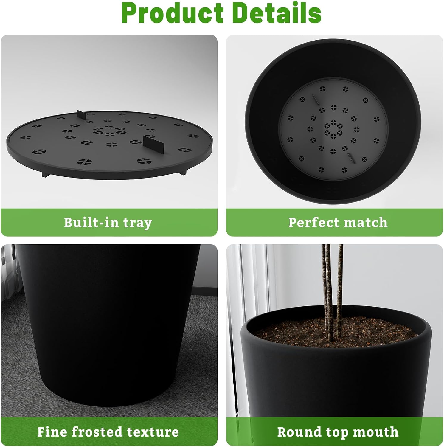 Set of 2 Round Tall Planters 22 Inch, Large Planter for Indoor Outdoor Plants, Modern Flower Pot Containers Large