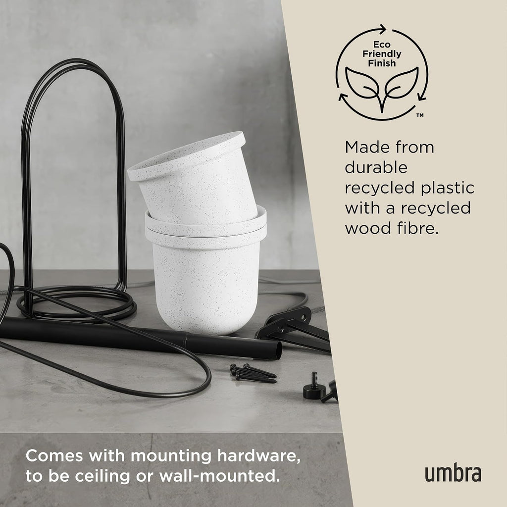 Umbra Triflora Hanging Planter, Indoor Herb Garden, Set of 3, White/Black | Extendable metal rod, adjustable rope