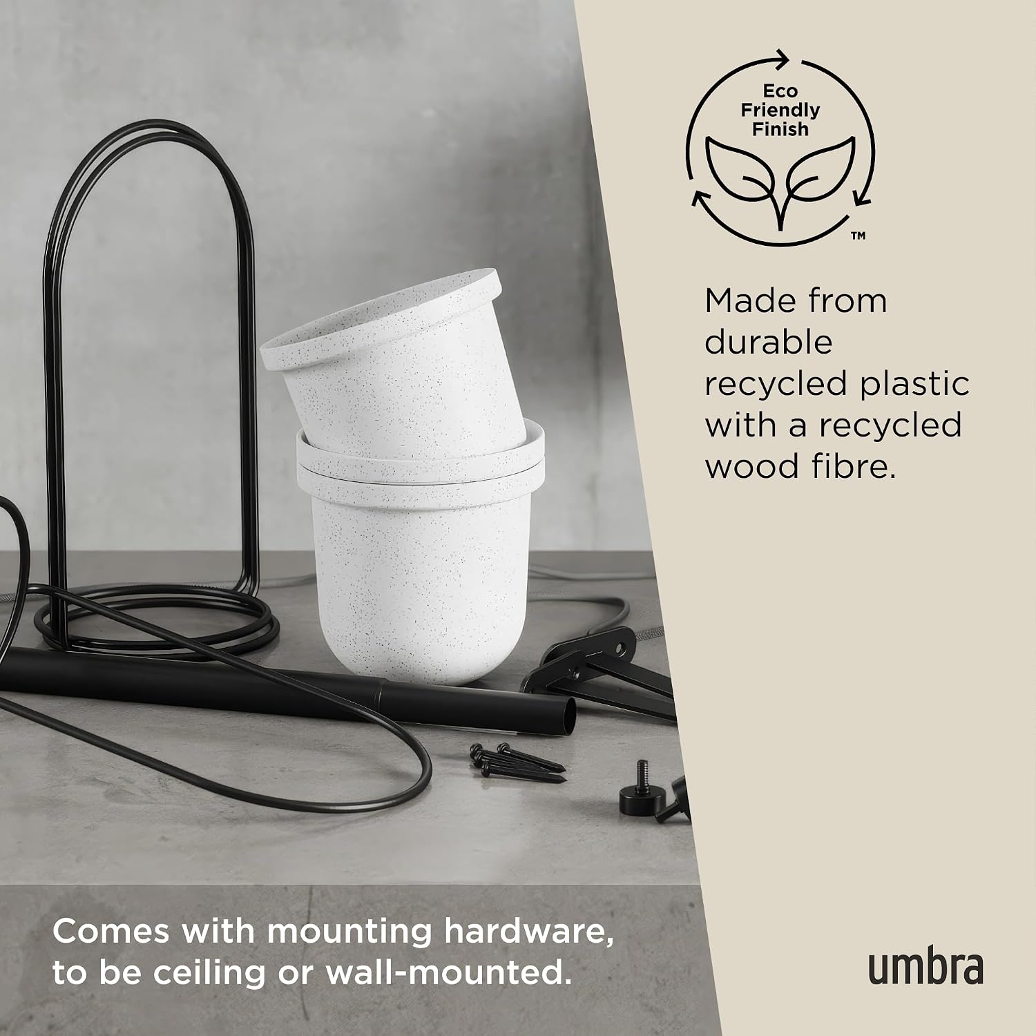 Umbra Triflora Hanging Planter, Indoor Herb Garden, Set of 3, White/Black | Extendable metal rod, adjustable rope