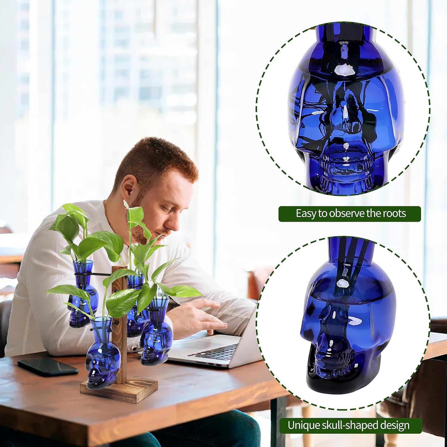 Plants Propagation Stations Skull Glass Propagation Birthday Gift for Women | Garden Plant Lovers - 4 Skull