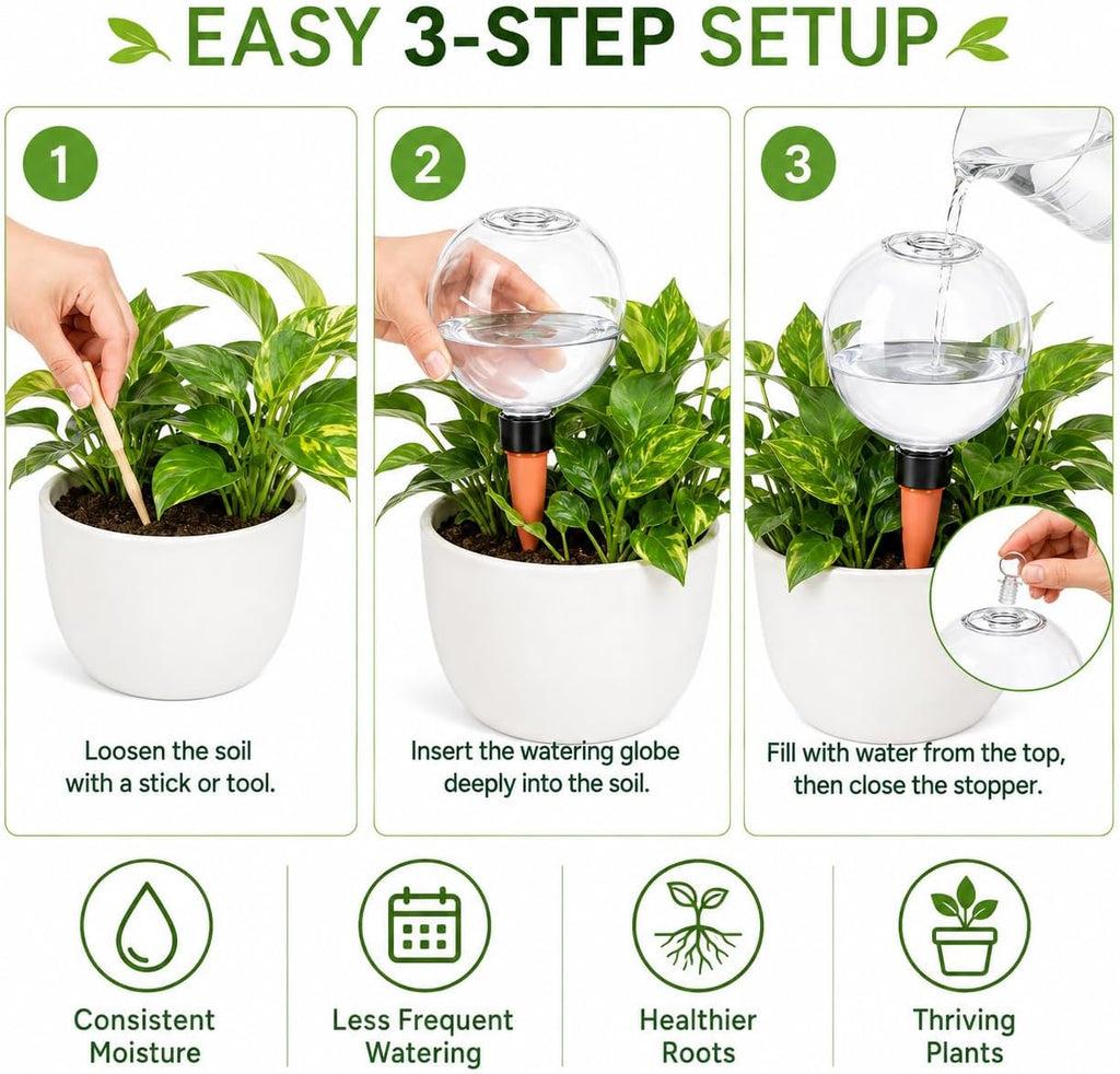 26 oz Large Self Watering Globes, Top Fill Terracotta Spikes, 2 Pack | 750 ml top-fill reservoir with slow-release