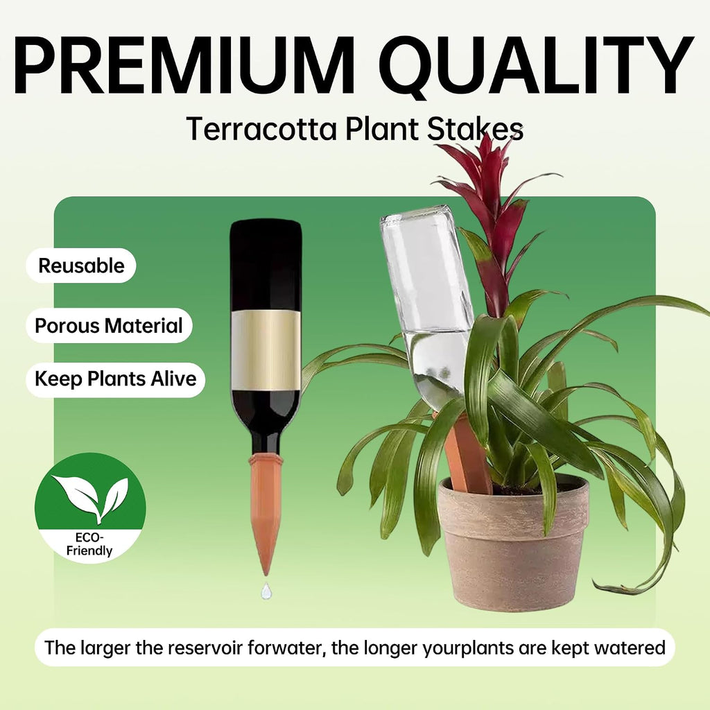 Large Clay Watering Spikes with Lids, Olla Spikes | 6 Pack Self-Watering Stakes for Indoor & Outdoor Planters