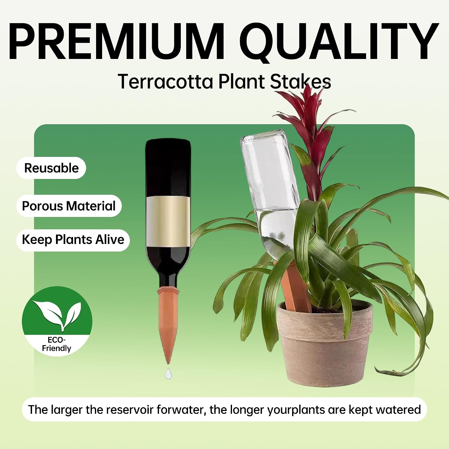 Large Clay Watering Spikes with Lids, Olla Spikes | 6 Pack Self-Watering Stakes for Indoor & Outdoor Planters