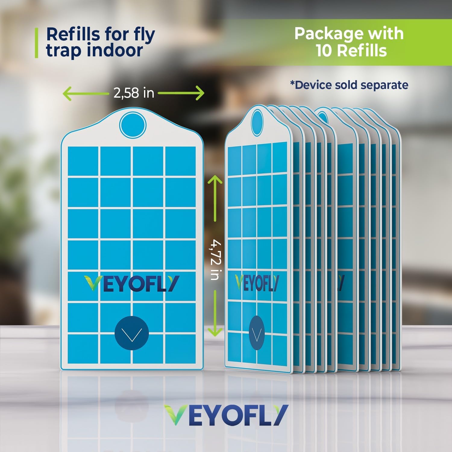 VEYOFLY Official Refill Fruit Fly Traps Indoor, Gnat Trap | 10-Pack | Slide-in refills, fits your trap, strong adhesive