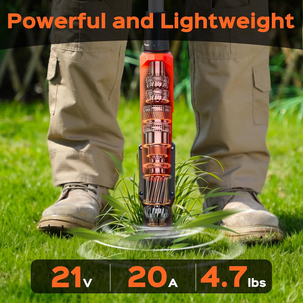 Weed Puller Tool, 21V Powerful Garden Tools Electric Weeder Tool, Orange | Weed Remover Tool with 2.0Ah Battery and