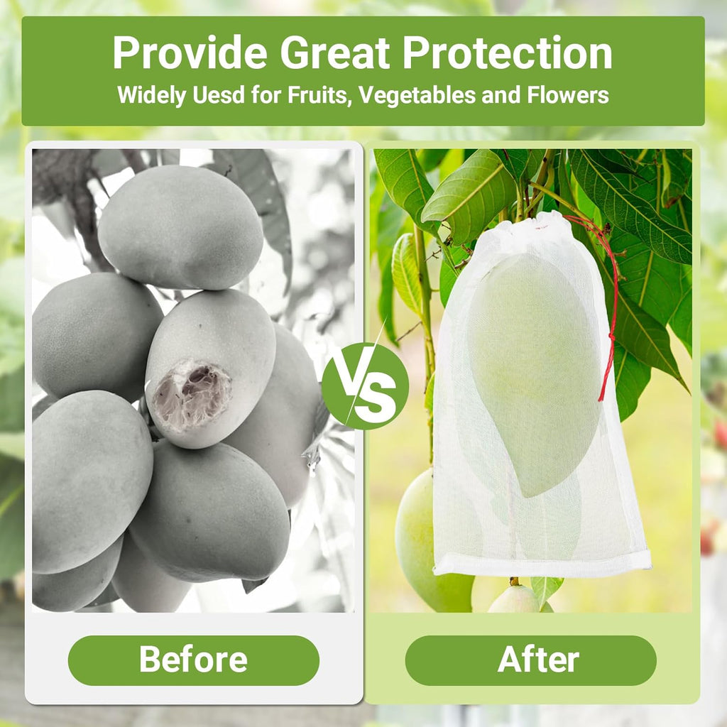 Fruit Bags for Fruit Trees, 100 PCS 6x10 Inch Fruit Protection Bags with Drawstring, Garden Netting Mesh Fruit Cover