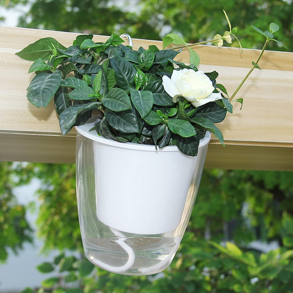 ZOOFOX 4 Pack Self Watering Pots for Indoor Plants, 7 Inch Large Clear Plastic Automatic-Watering Plant Pot, Modern