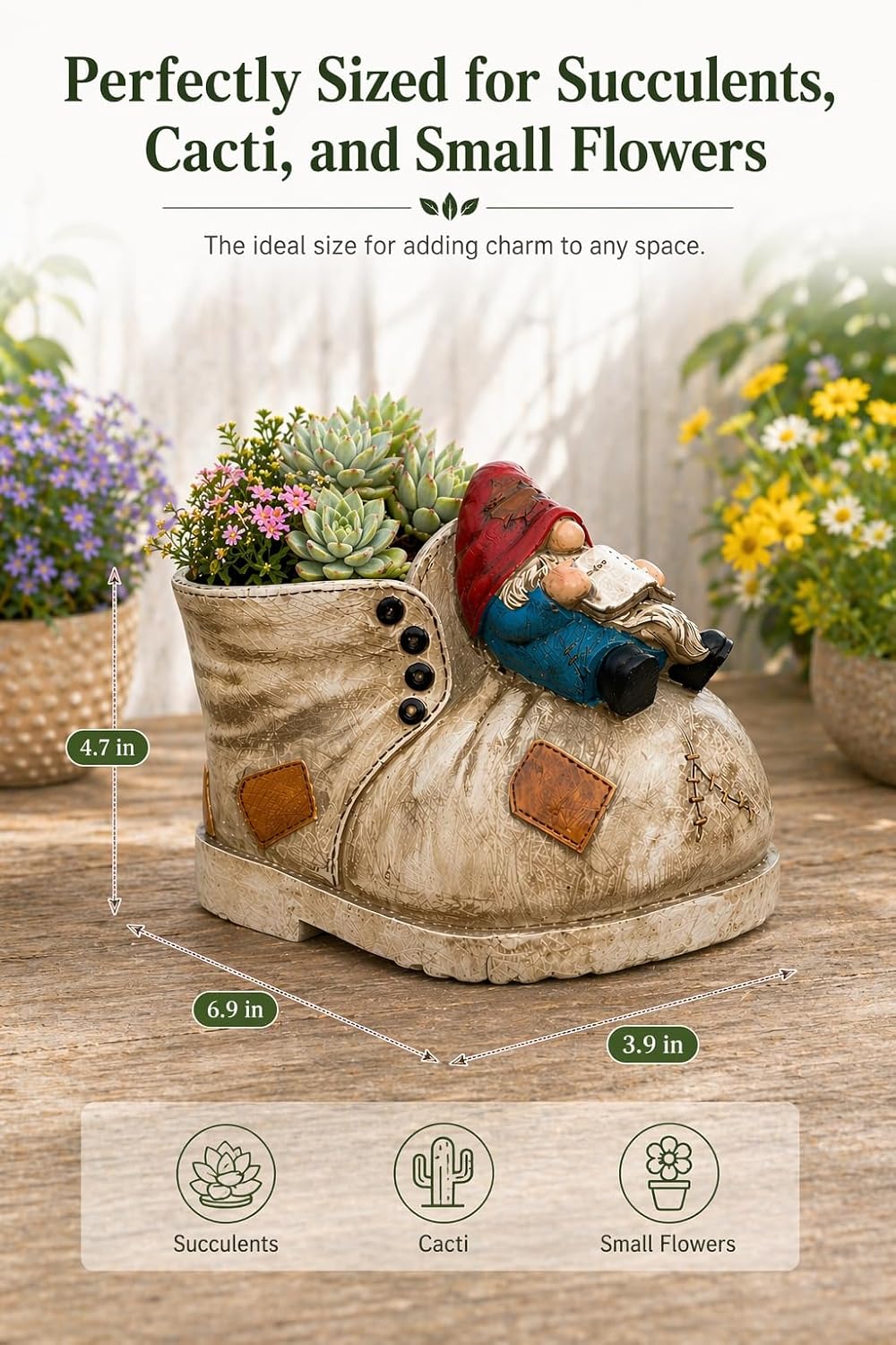 Cute Planter Gnome Plant Pots for Succulent Unique Resin Flower Pot with Drainage Hole Funny Gifts for Plant Lovers
