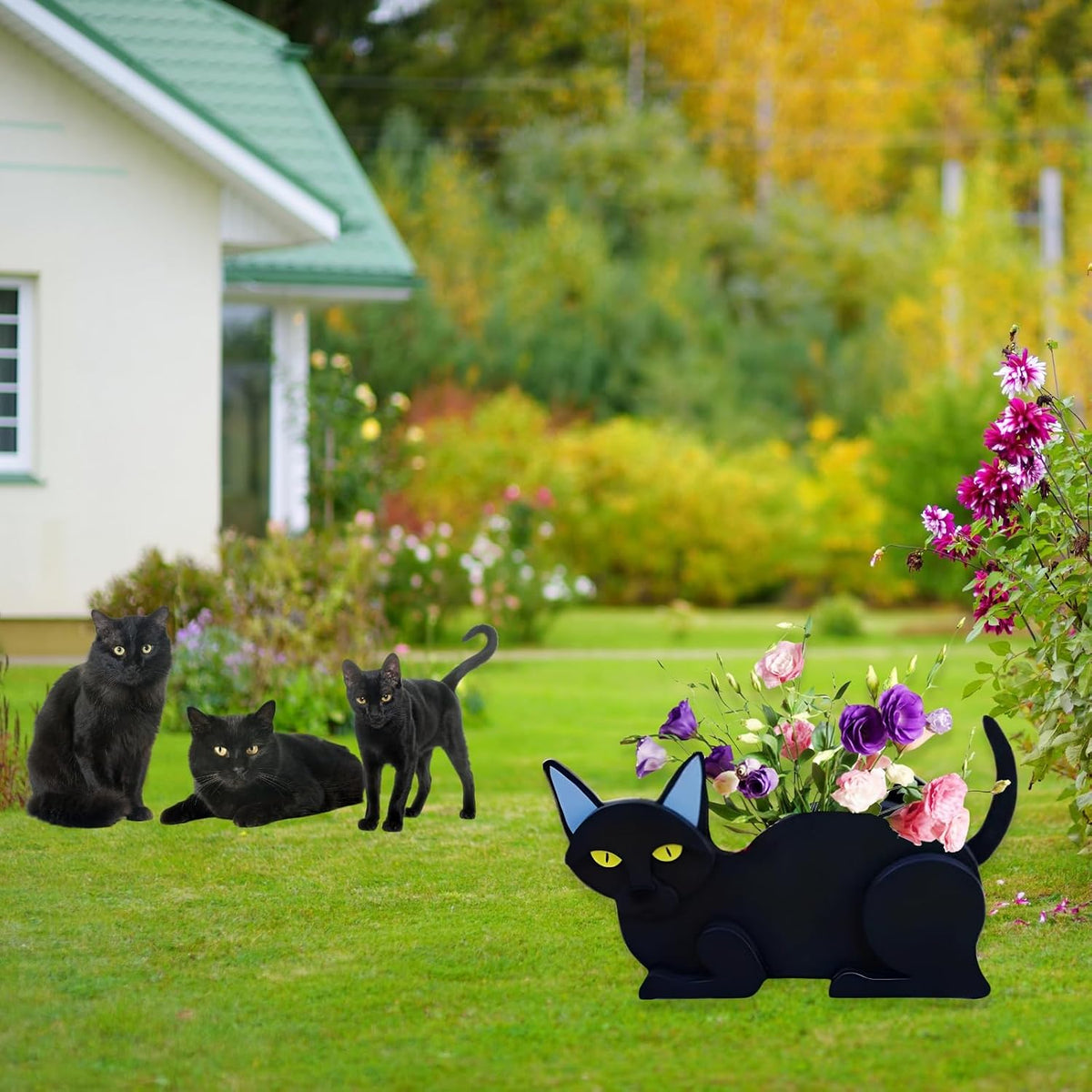 Black Cat Planter Pots, Animal Shaped Flower Pot | Cute Plant Gift for Women and Pet Lovers, Indoor Outdoor Garden Home