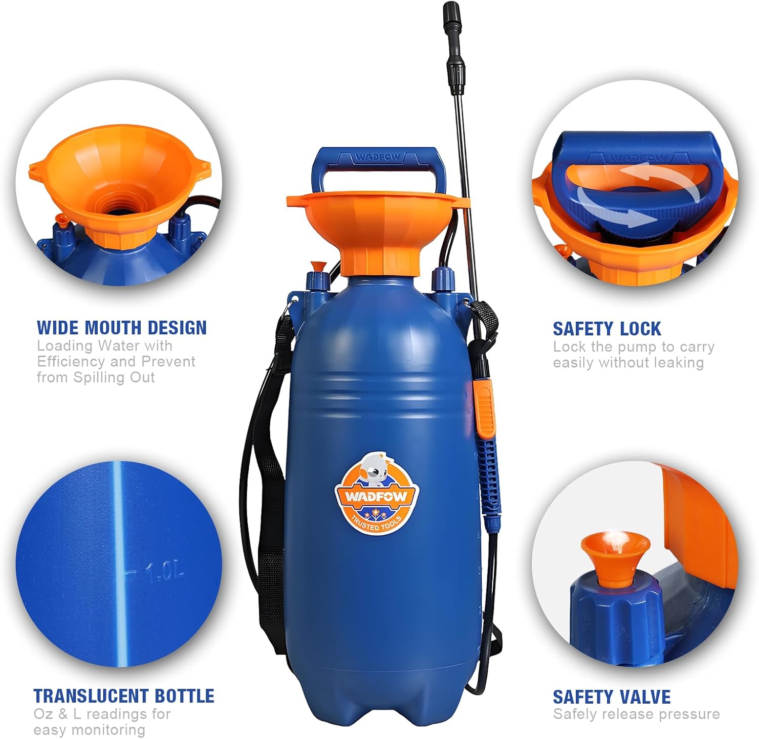 WADFOW 2.11 Gallon Pump Pressure Sprayer, Lawn & Garden Water Spray Bottle for Pests Controlling, Garden Watering and