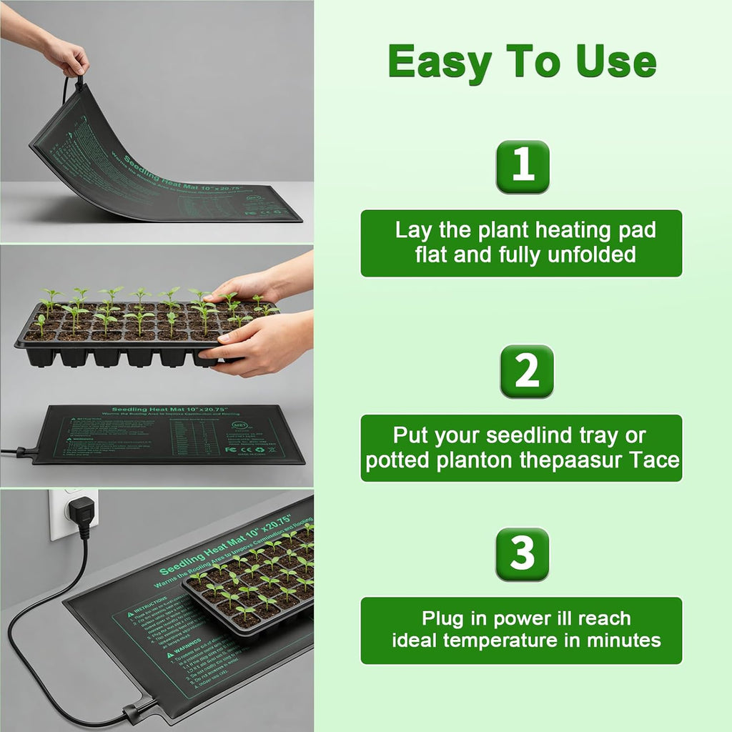Bestio Waterproof Seeding Heat Mat 10"x 20.75", 4 Pack Durable Heat Mats for Seed Starting, UL & MET-Certified Plant