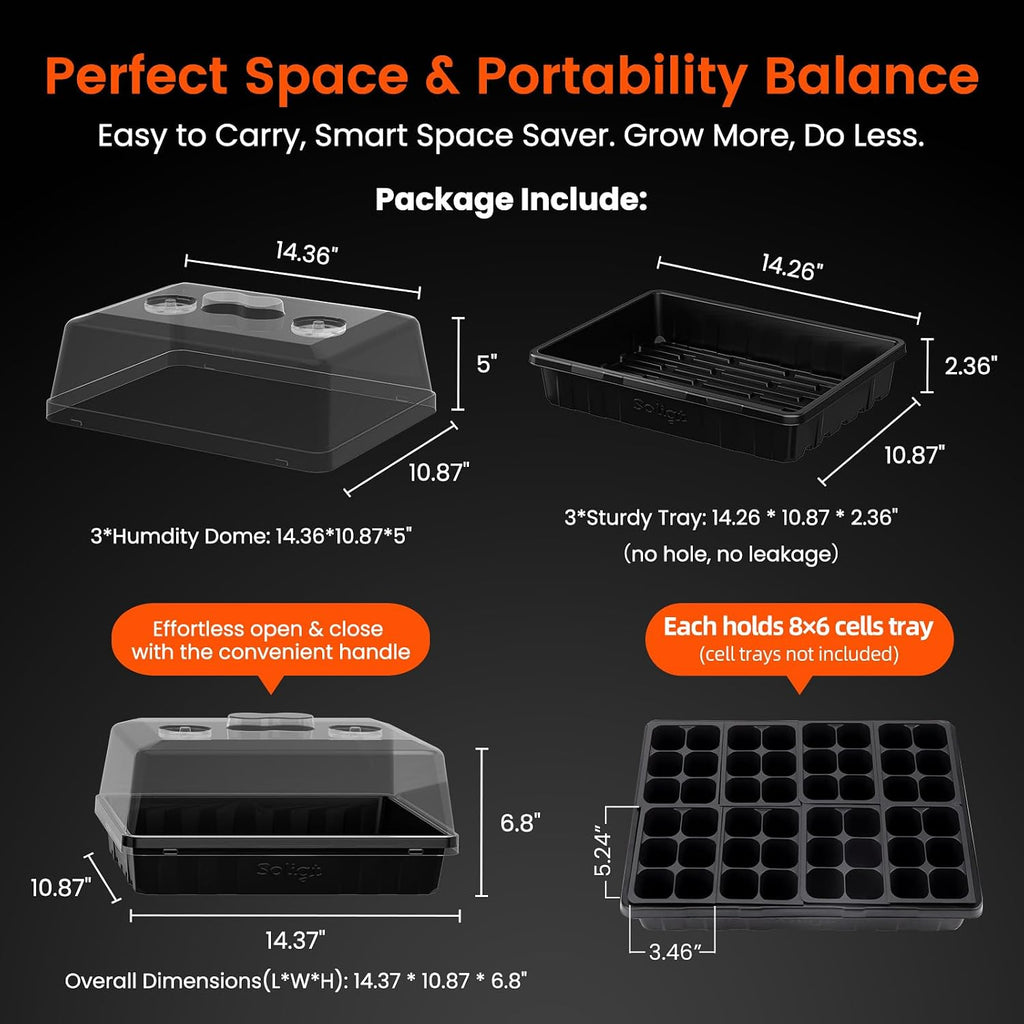 SOLIGT Thick Plastic 3-Set Strong Seed Starter Trays with 5" Humidity Domes | for Seed Starting, Germination, Seedling
