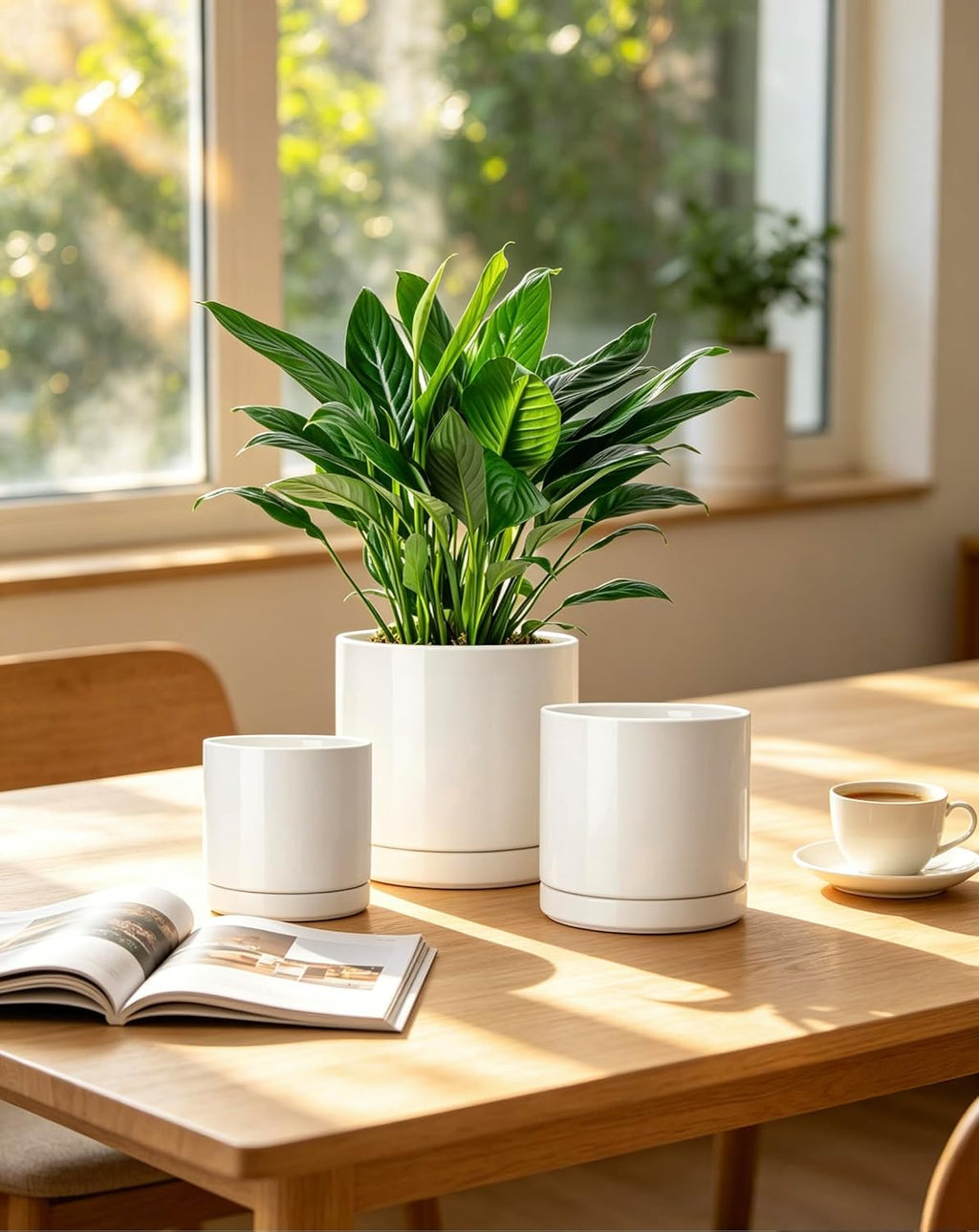 vancasso Ceramic Plant Pots, 3 Piece Planters for Indoor Plants, White | 4.25+5.25+6.25 Inch Flower Pots with Drainage