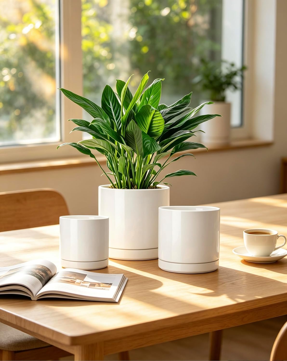 vancasso Ceramic Plant Pots, 3 Piece Planters for Indoor Plants, White | 4.25+5.25+6.25 Inch Flower Pots with Drainage