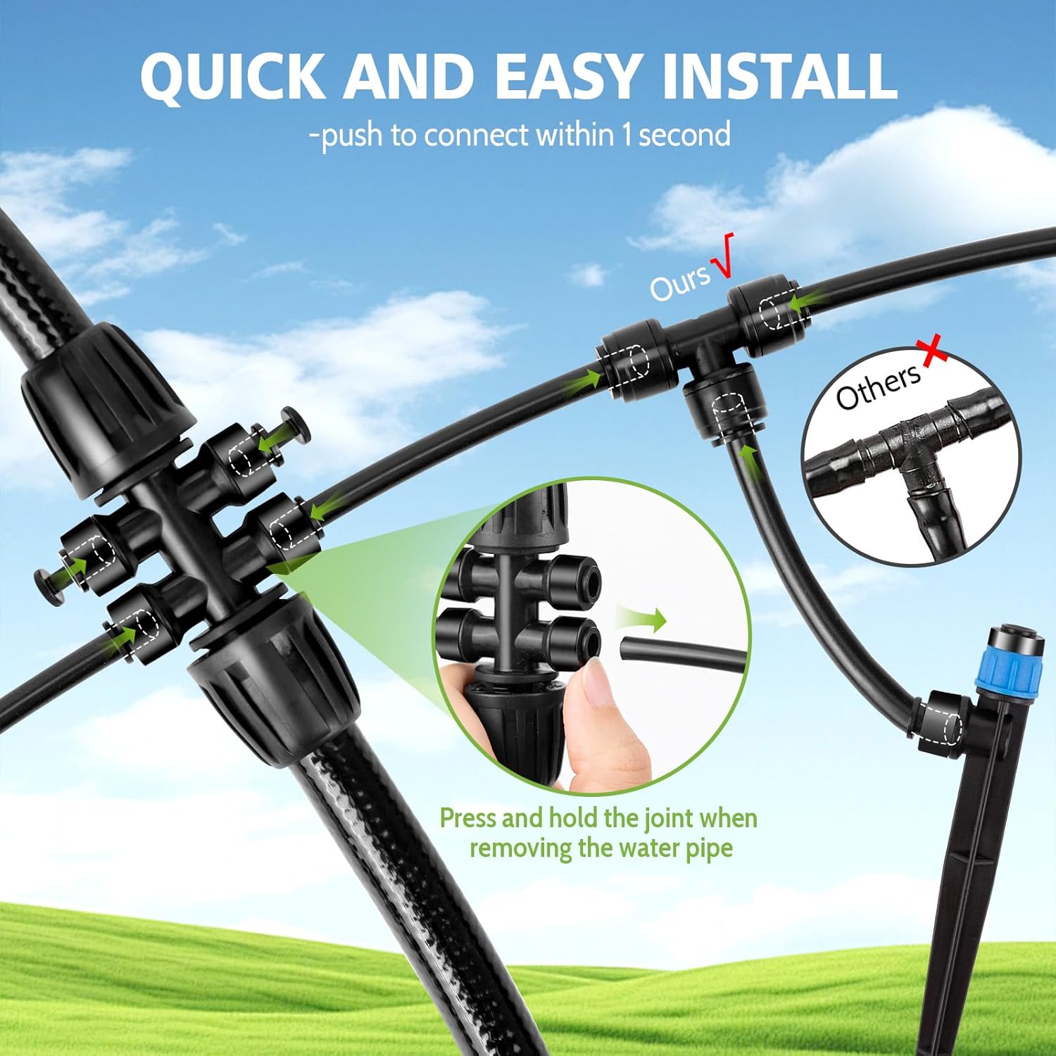 230FT New Quick-Connect Drip Irrigation System Kit, Automatic Garden Watering Misting System for Greenhouse, Yard