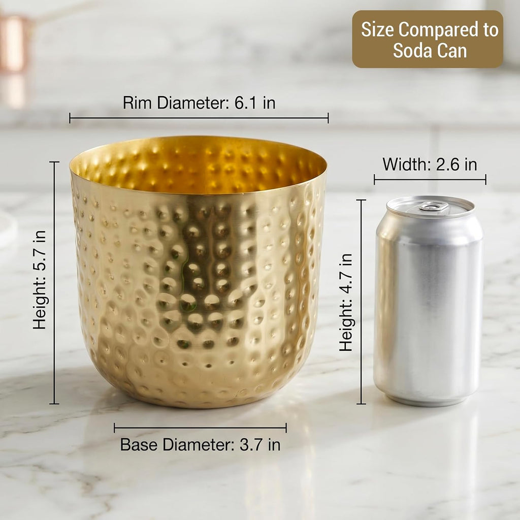 MyGift 6-Inch Shiny Brass Tone Metal Plant Pot with Hammered Texture, Cylindrical Indoor Succulent Planter