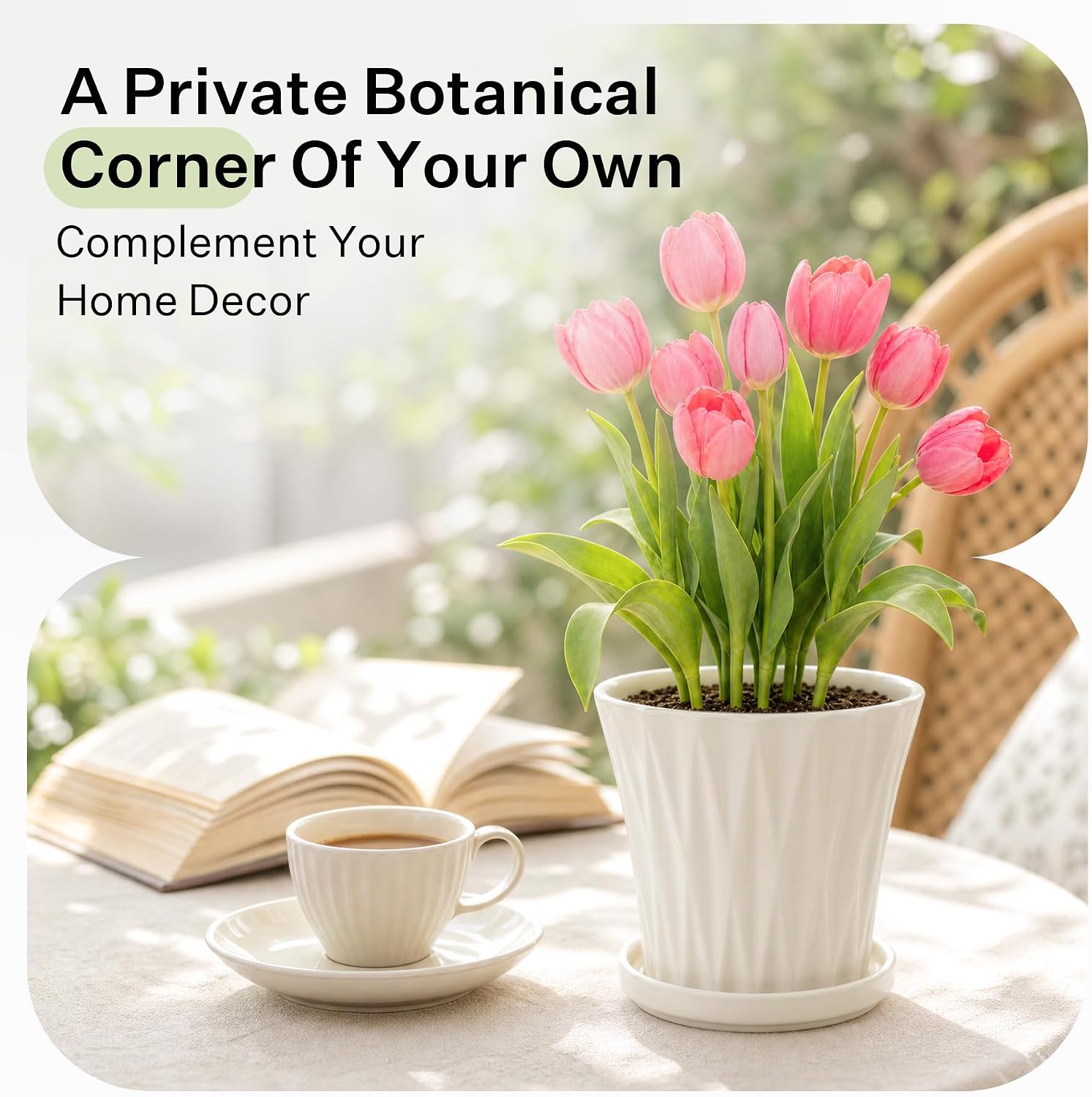 6.6 Inch Ceramic Planters with Drainage Hole and Saucer,Indoor Outdoor Large Flower Pots, Garden Pot for Plant Lovers
