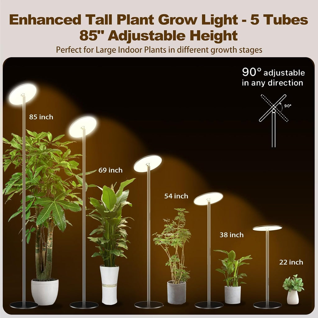 Grow Light for Indoor Plants 60W Full Spectrum LED, 85'' Adjustable Standing Plant Light, Tall Grow Light with Timer &