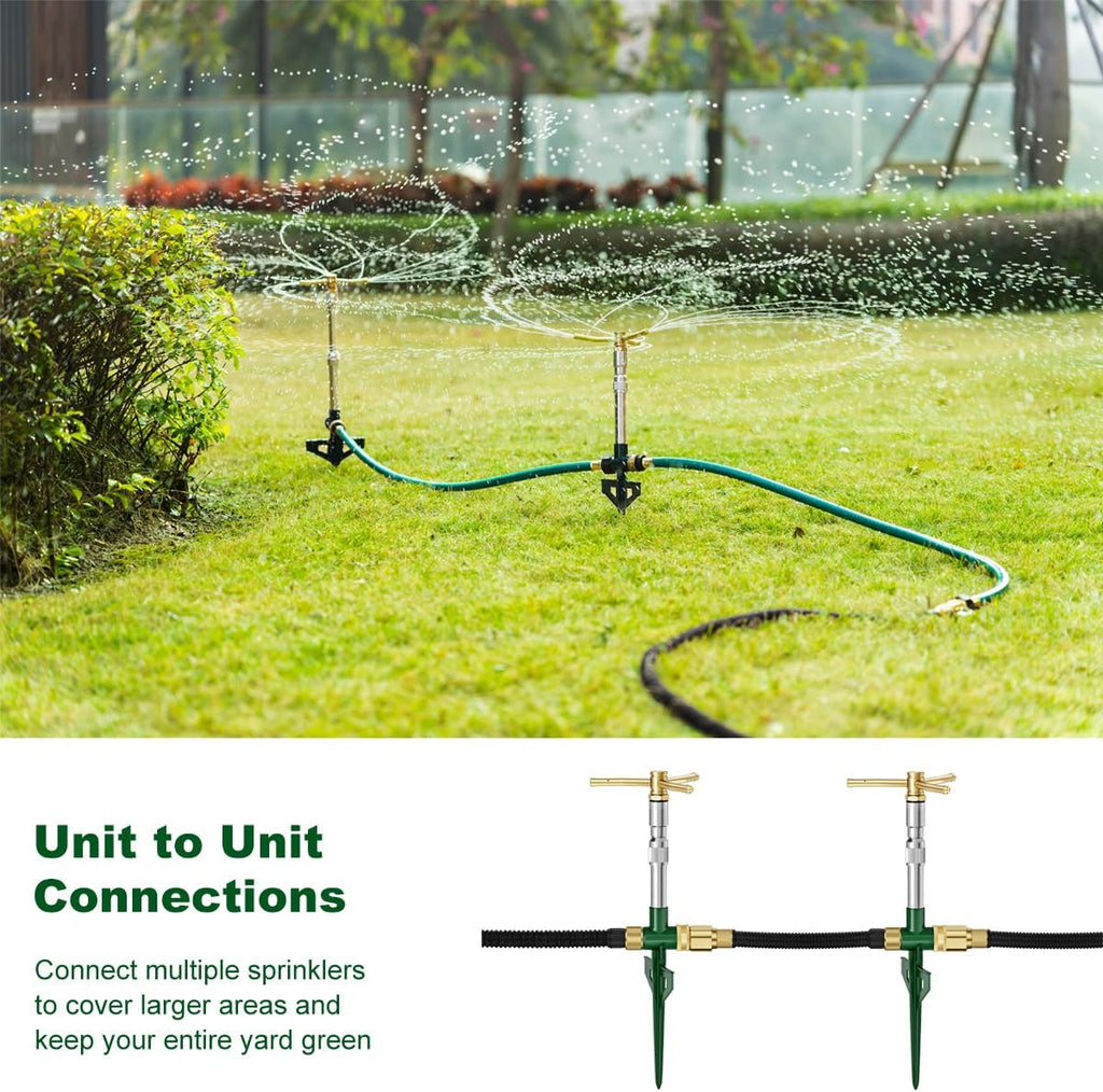 FANHAO 2 Pack Metal Lawn Sprinklers with Adjustable Telescoping Base, 3-Arm Water Sprinkler 360 Degree Rotation