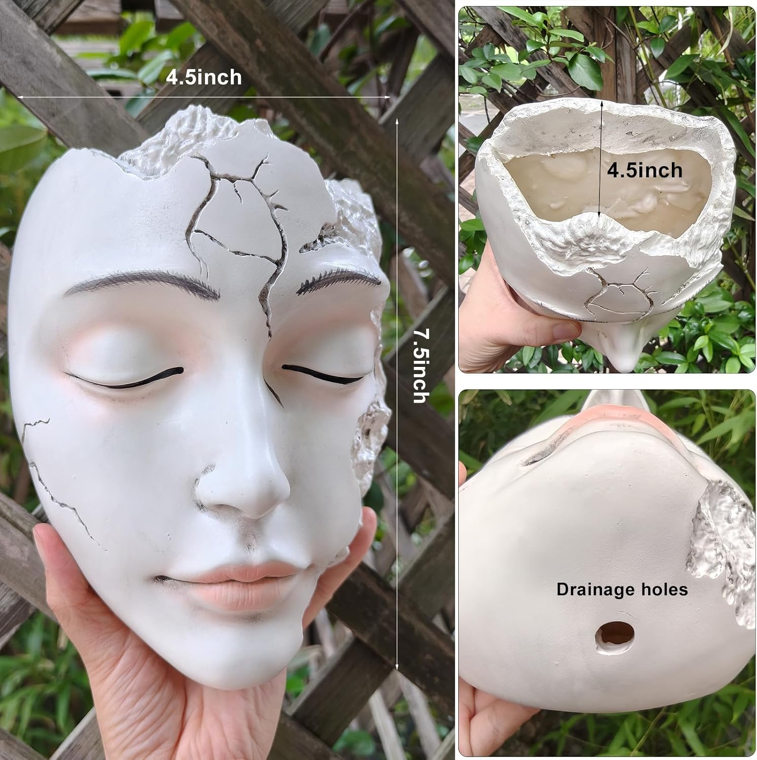Elegant Face Wall Planter - Matte White Resin Flower Pot with Drainage Hole, 7.5" Artistic Hanging Vase for Succulents