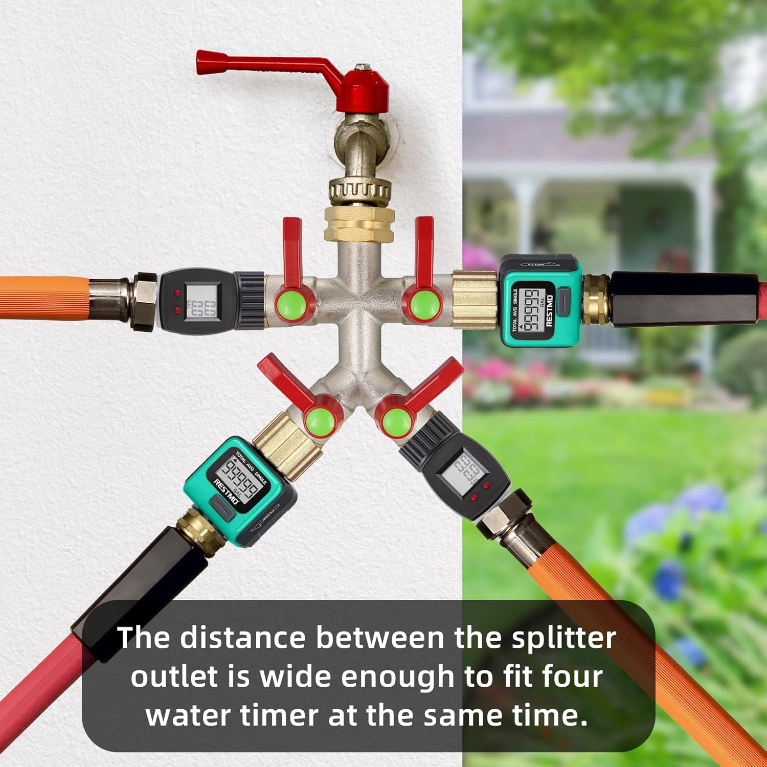 Hose Splitter 4 Way, High Flow Garden Hose Splitter, 3/4” Ght Inlet Brass Heavy Duty Hose Converter, Full Flow water 4
