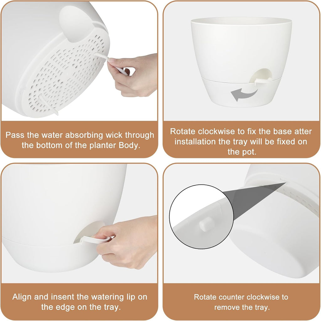 Plant Pots 12/10/9 Inch Self Watering Pots, Set of 3 Plastic Planters with Drainage Holes and Saucers,Plastic Flower