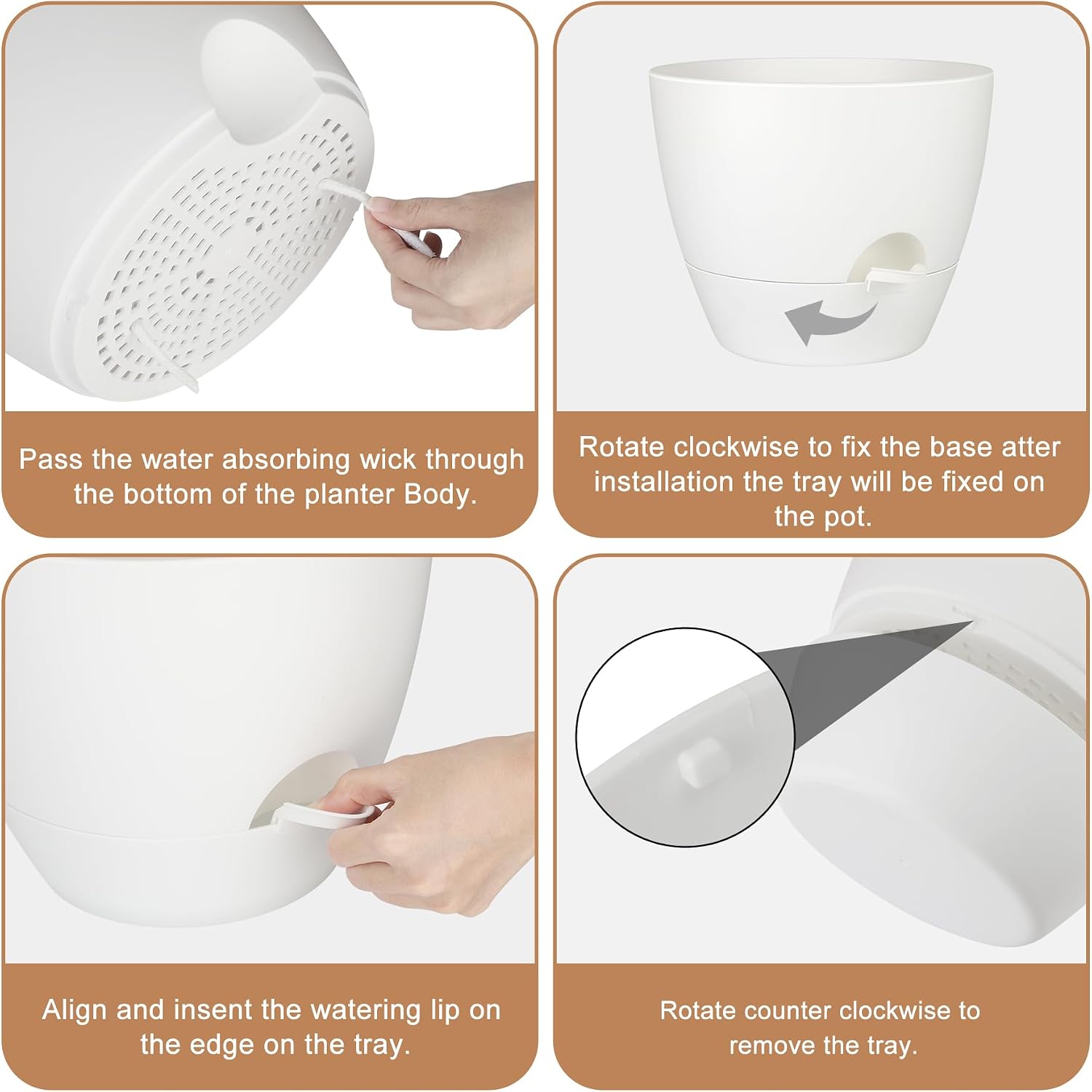 Plant Pots 12/10/9 Inch Self Watering Pots, Set of 3 Plastic Planters with Drainage Holes and Saucers,Plastic Flower