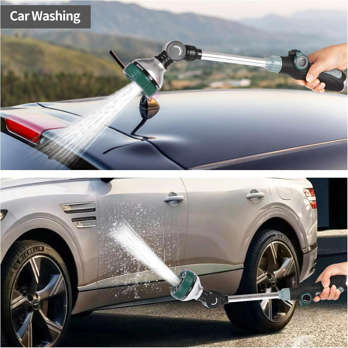 Watering Wand for Garden Hose, 17.5 Inch, 8 Spray Patterns, Garden Hose Nozzle with Thumb Flow Control, Adjustable
