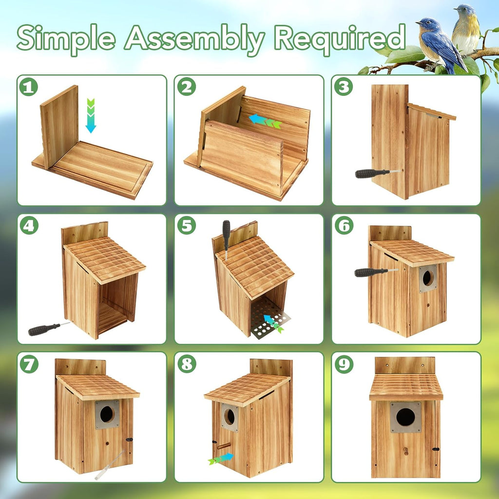 2 Pack Bird Houses for Outside, 1-1/2" Entrance Cedar Birdhouse | Outdoor Bird House with Metal Predator Guard