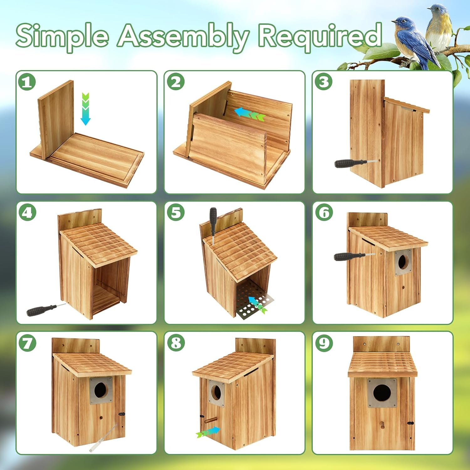 2 Pack Bird Houses for Outside, 1-1/2" Entrance Cedar Birdhouse | Outdoor Bird House with Metal Predator Guard