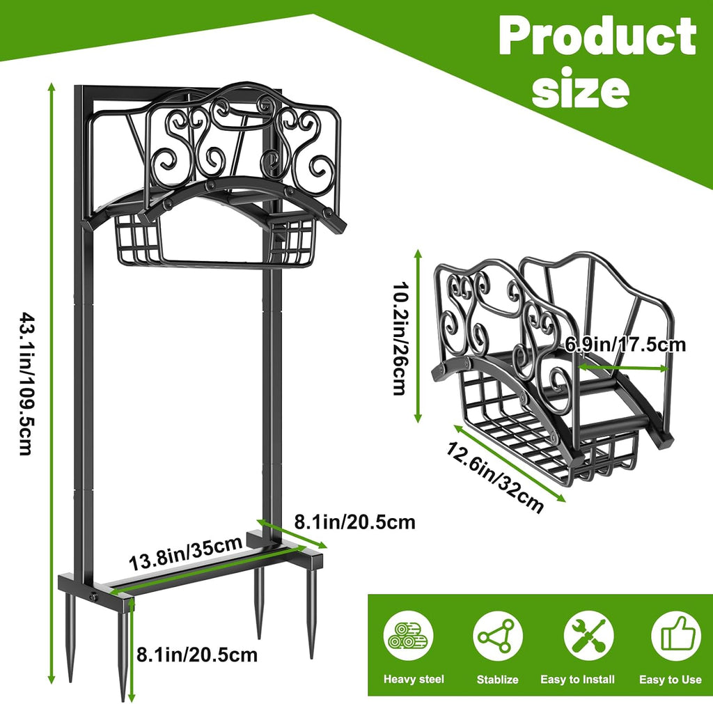 Garden Hose Holder - Upgraded Water Hose Holder Holds, Heavy Duty Metal Freestanding Hose Stand Sturdy, Detachable