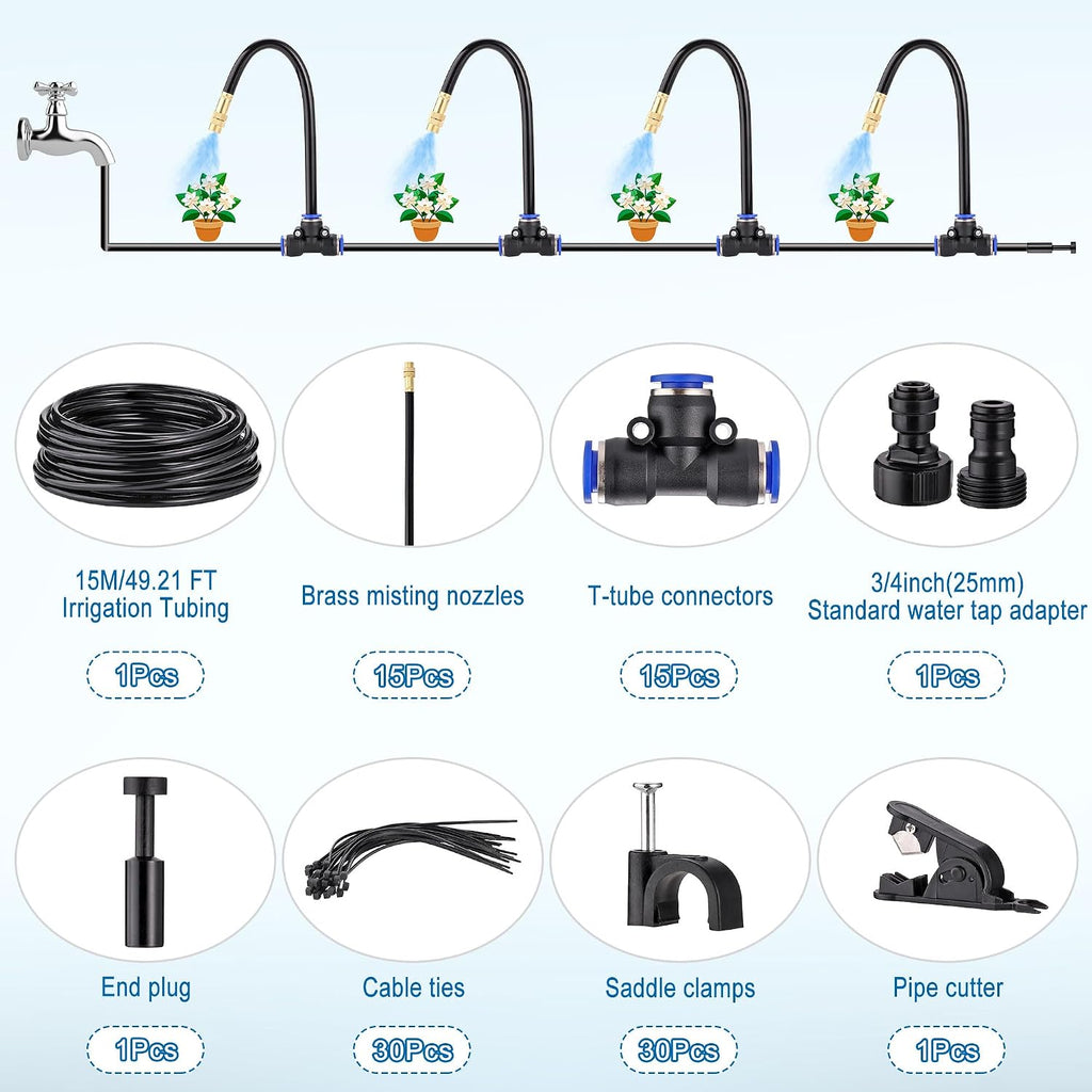 Drip Irrigation Kits Automatic Garden Irrigation System 360° Bending Nozzle | Includes 50FT 5/16 inch Irrigation Tubing