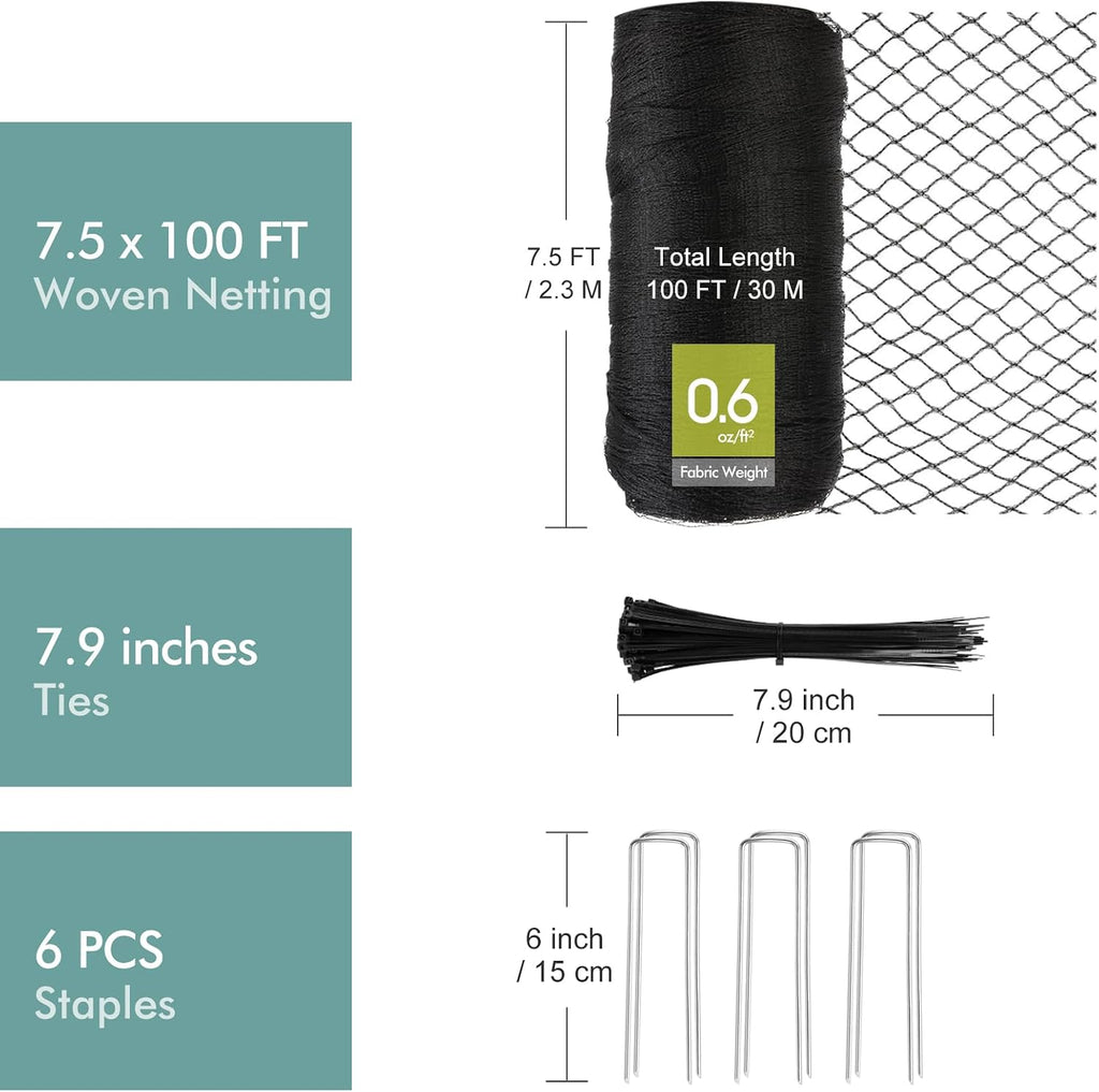 Bird Netting for Garden, Fetanten 7.5 x 100FT Netting for Garden Protection | Heavy Duty Woven Protected Mesh fence for