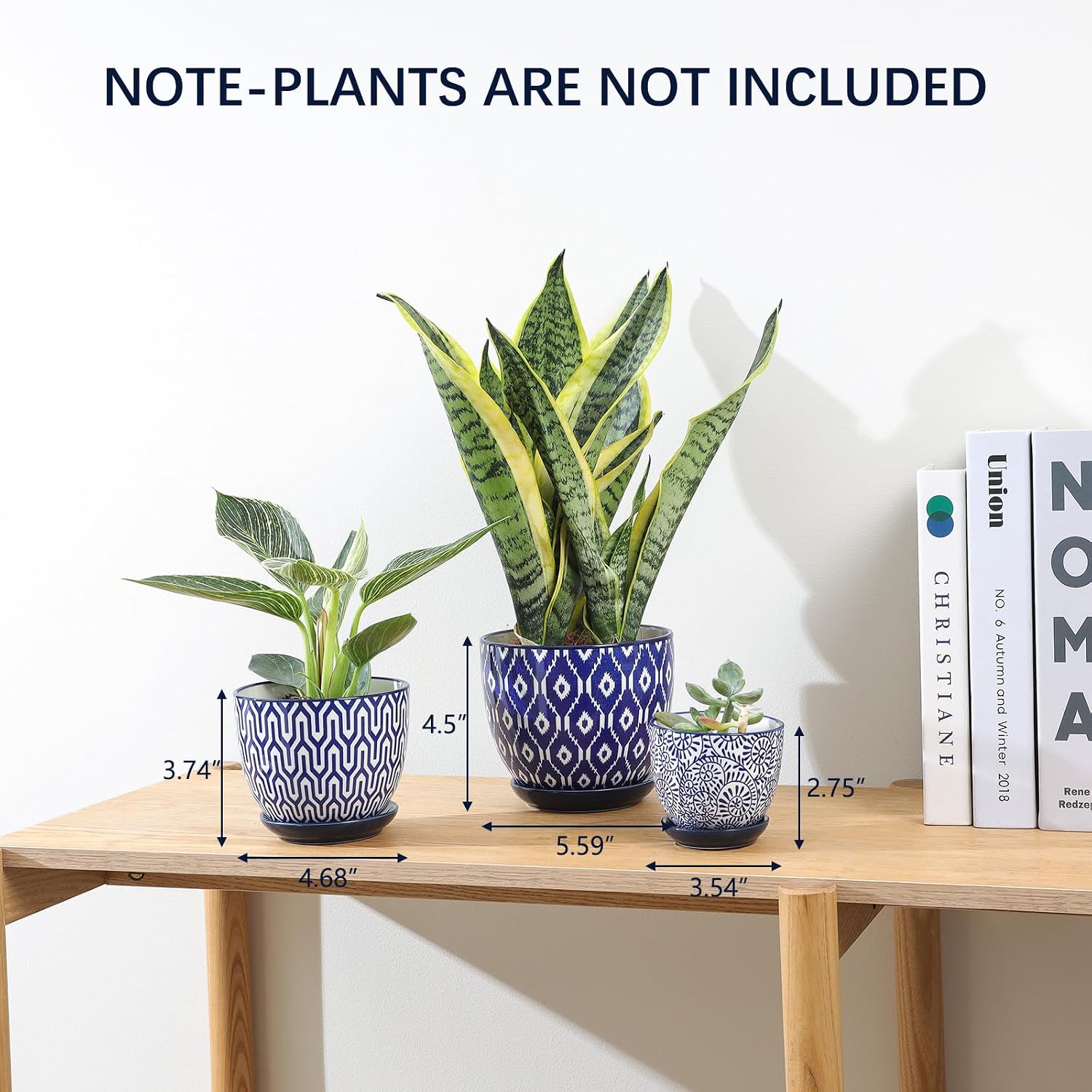 Selamica Ceramic Plant Pots, Indoor Flower Pots for Indoor Plants, 3.5+4.6+5.5 Planters with Drainage Hole & Saucer