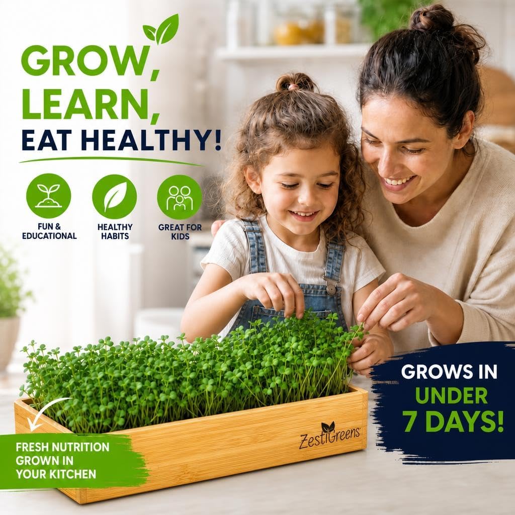 Microgreens Growing Kit - Self-Watering Tray with US Premium Seeds | Grow broccoli and salad mix indoors with a