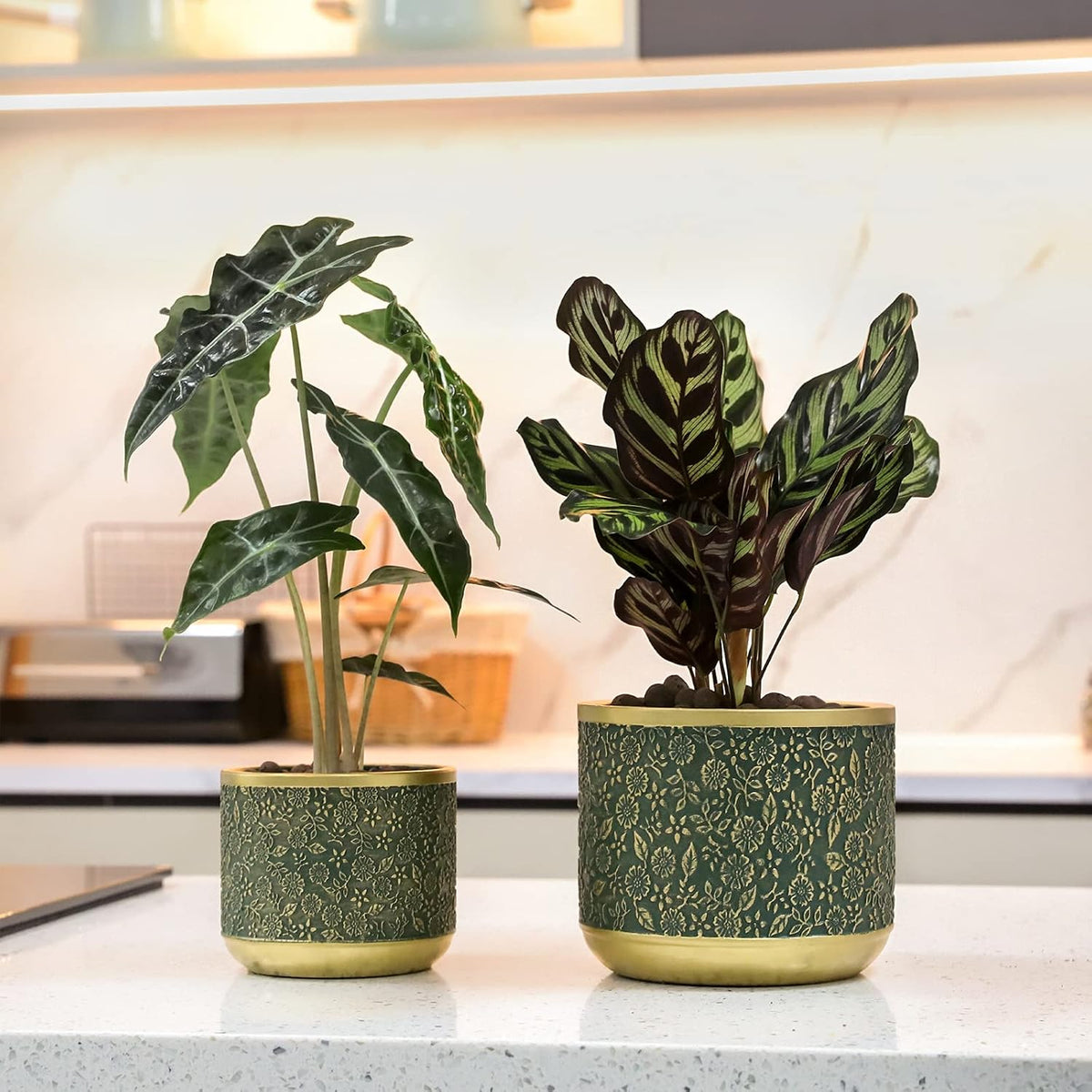 6 +4.4 Inch Cement Planter Decorative Pots with Drainage Hole for All House Plants, Succulents, Flowers, and Cactus